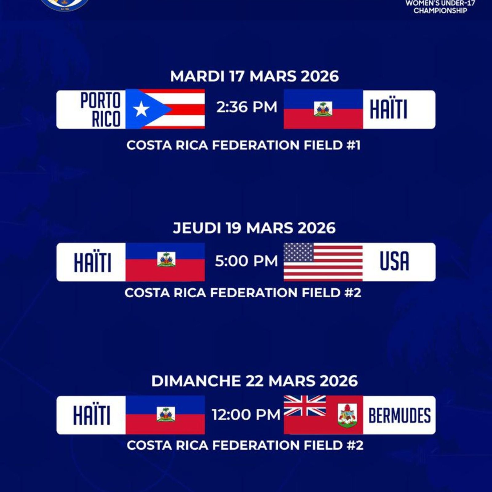 Éliminatoires Mondial U-17 féminin! Le programme des petites grenadières a été dévoilé!